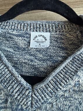 The Upside Blue Marle Organic Cotton Linen Blend V-Neck Knit Sweater S